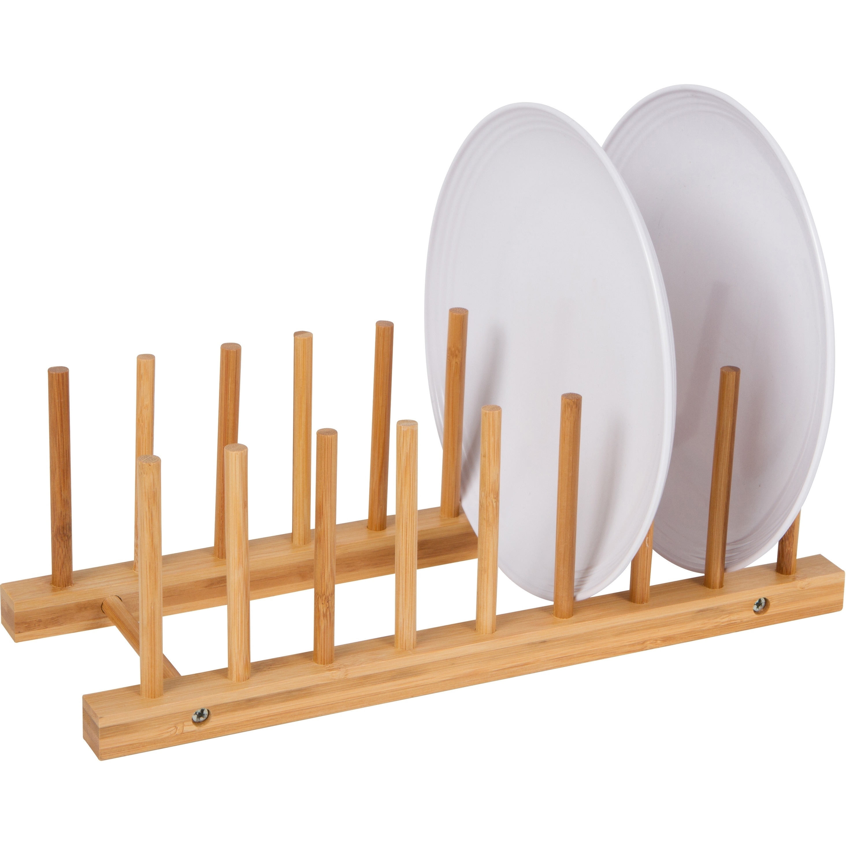 13" MultiPurpose Bamboo Plate Holder and Pot Lid Organizer Brown