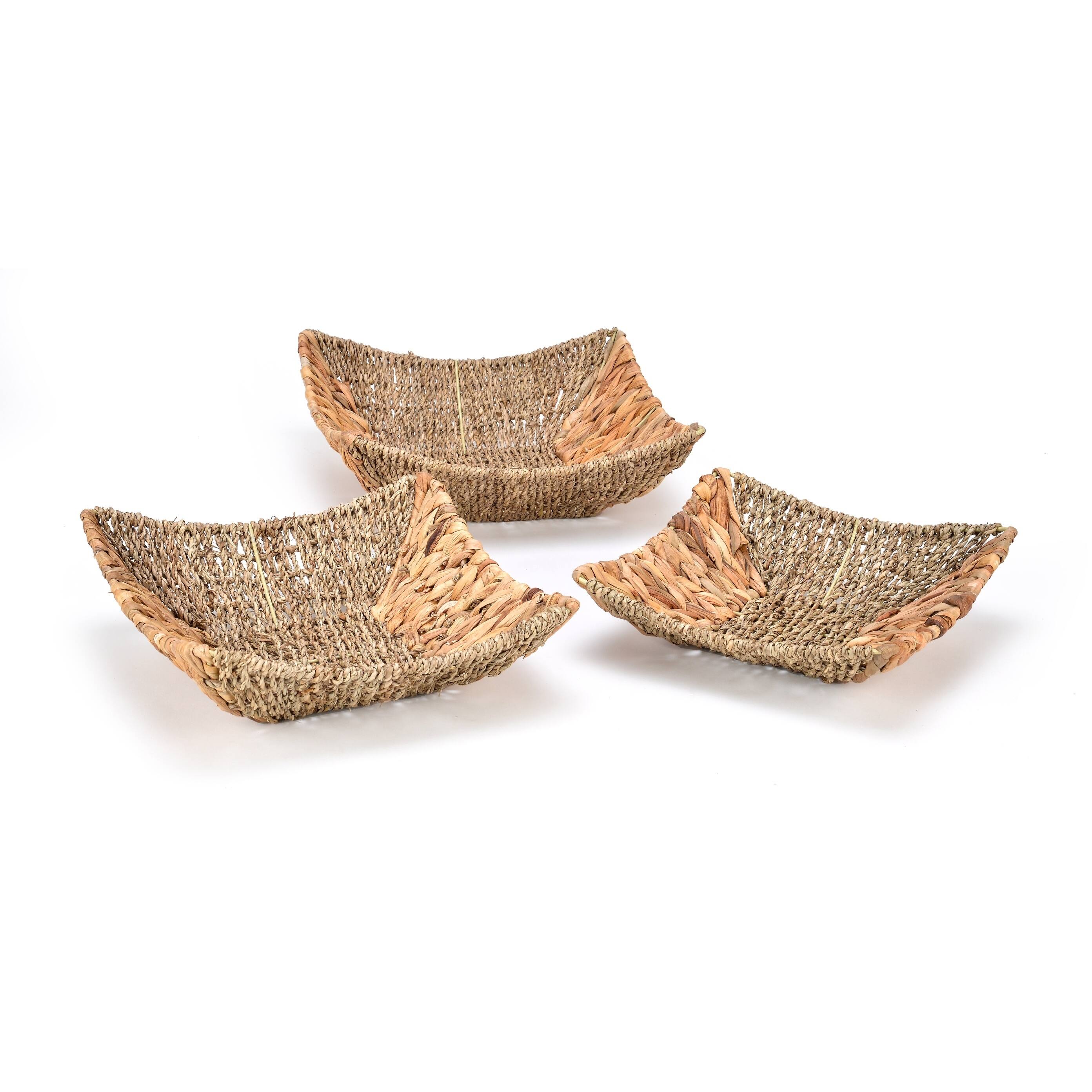 Set of 3 Square Hyacinth and Seagrass Baskets with Iron Wire Frame by Trademark Innovations On