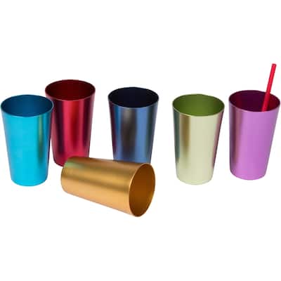Retro Aluminum Tumblers - 6 cups - 14 oz. - By Trademark Innovations (Assorted Colors)