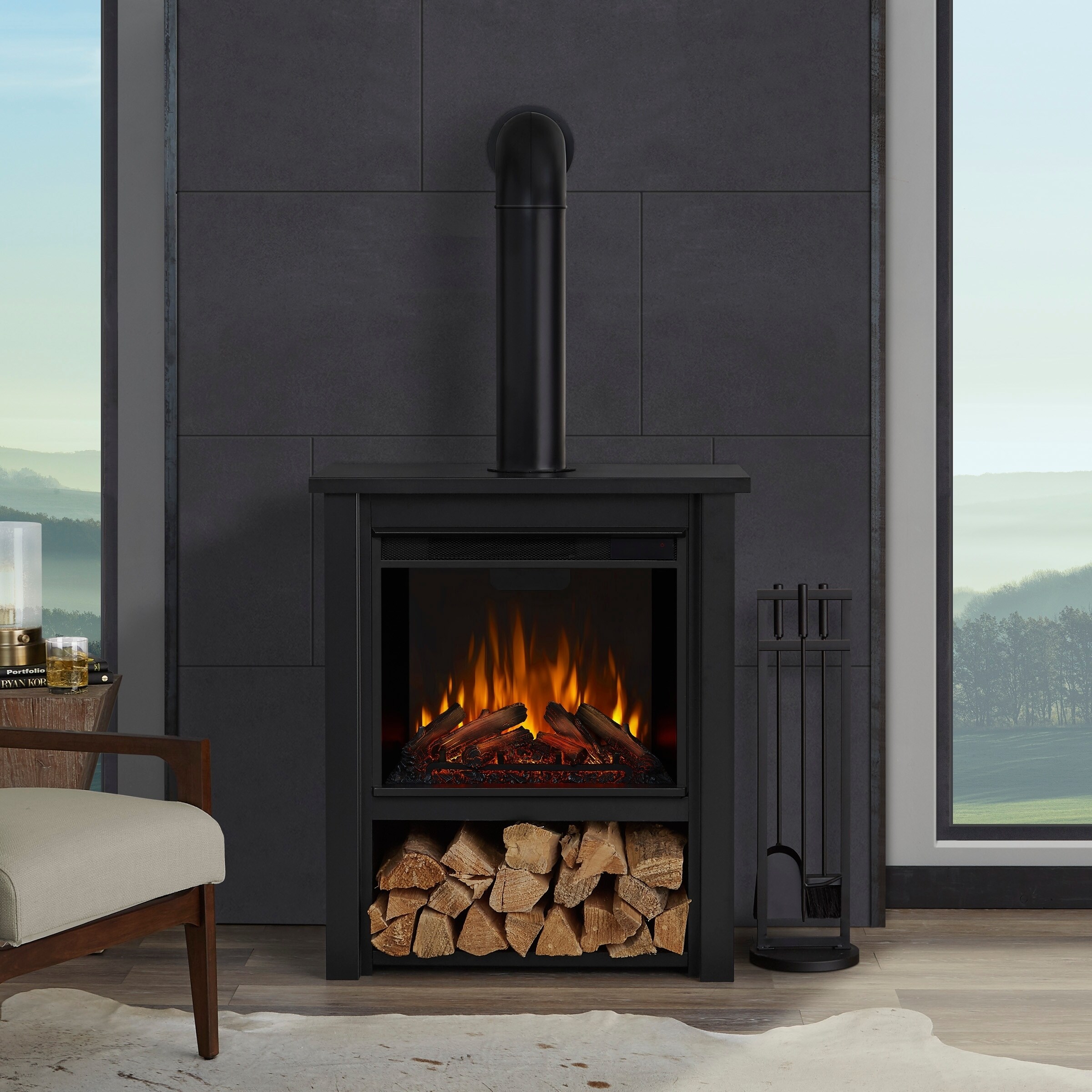 Shop Hollis Electric Fireplace Black Overstock 18104891