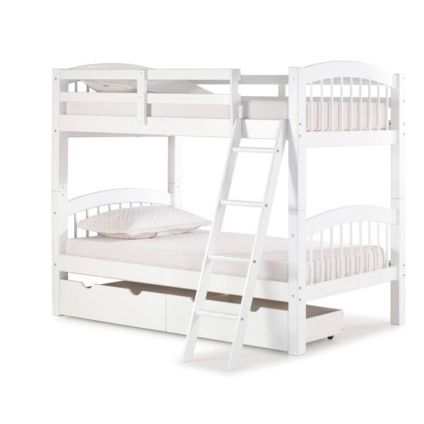 Shop Spindle Solid Wood Twin Over Twin Bunk Bed With Storage