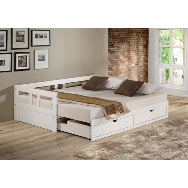 Melody Twin to King Trundle Daybed with Storage Drawers, White 