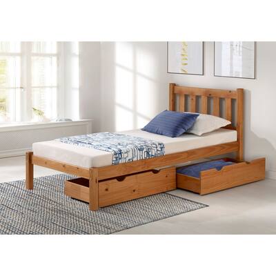 Poppy Solid Wood Twin Bed with Storage Drawers, Cinnamon