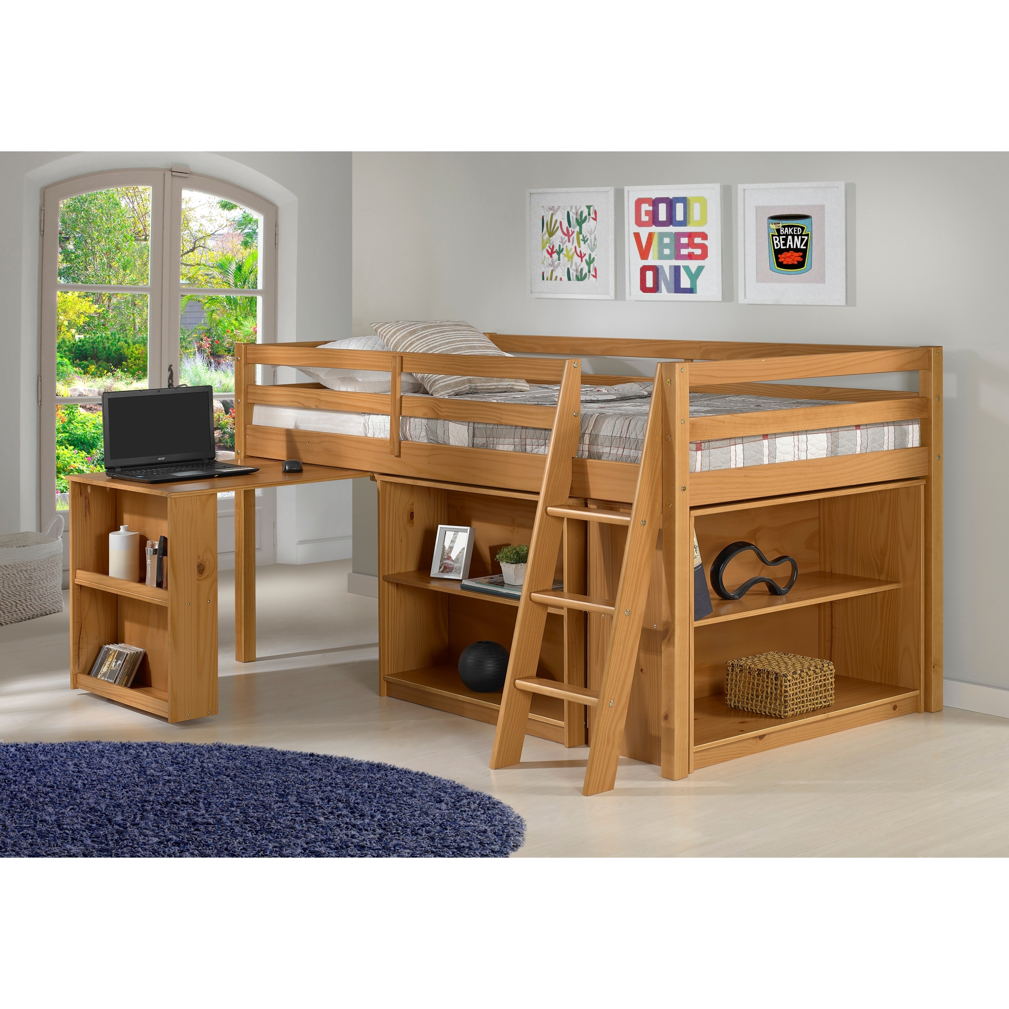 wood bunk bed with desk