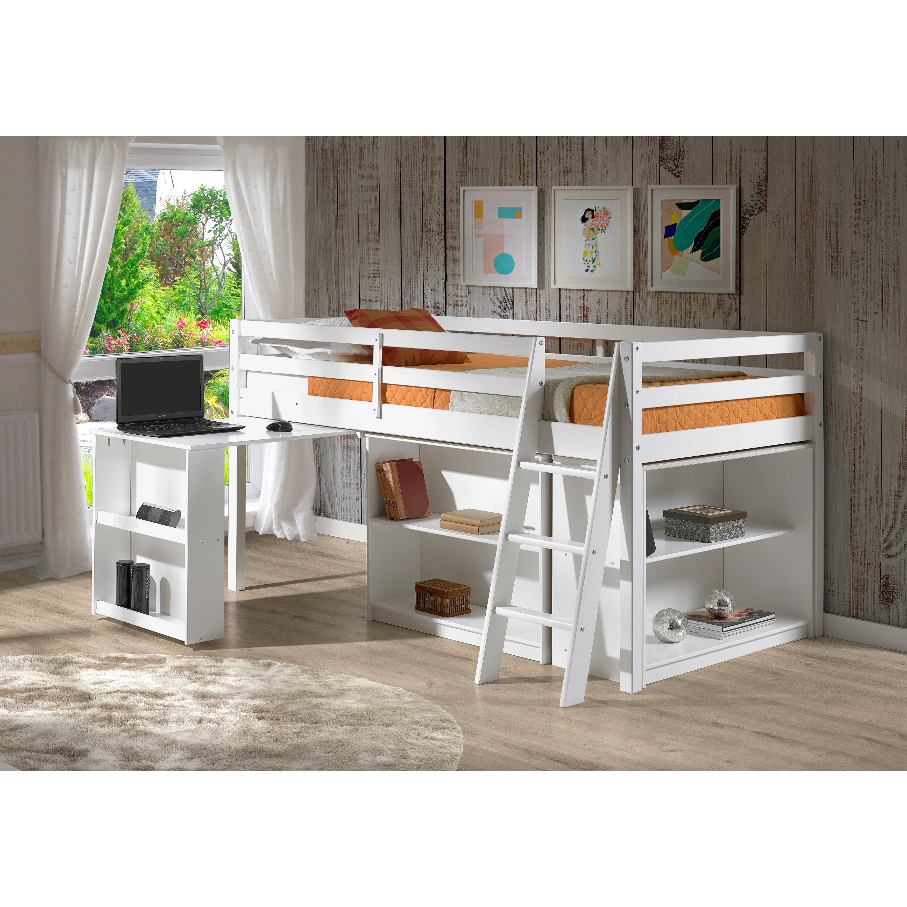 bunk beds that have a desk