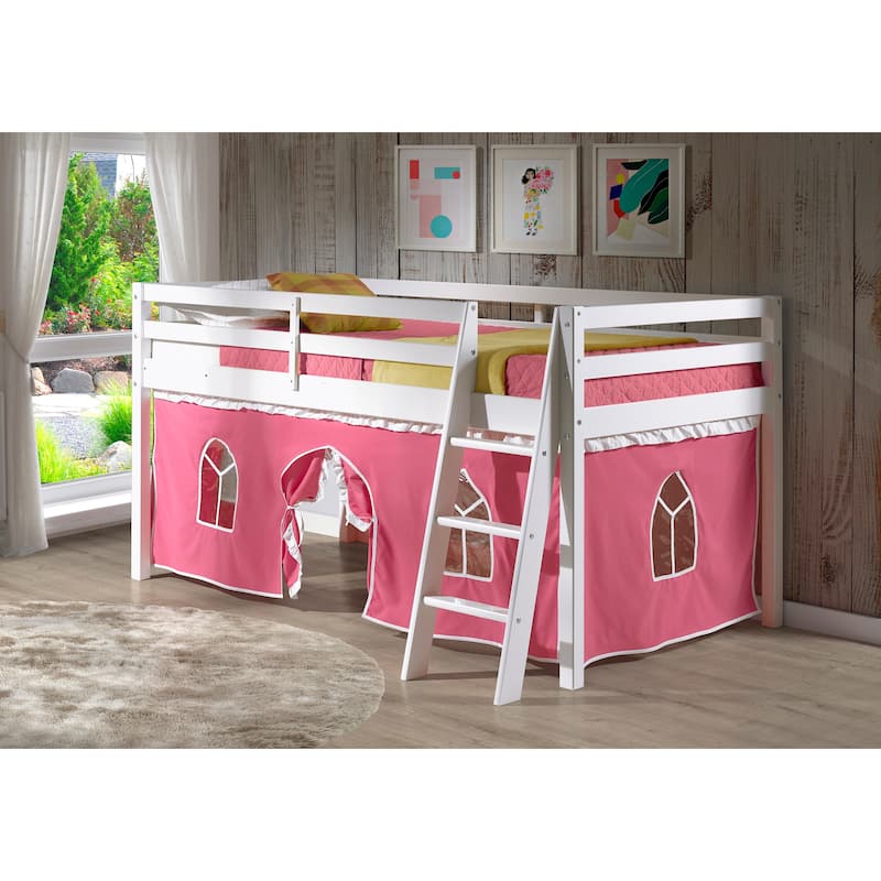 Roxy Twin Junior Loft Solid Wood Bed with Playhouse Tent - White