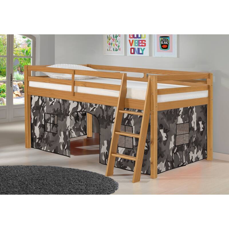 Roxy Twin Junior Loft Solid Wood Bed with Playhouse Tent - Cinnamon Gray Camo