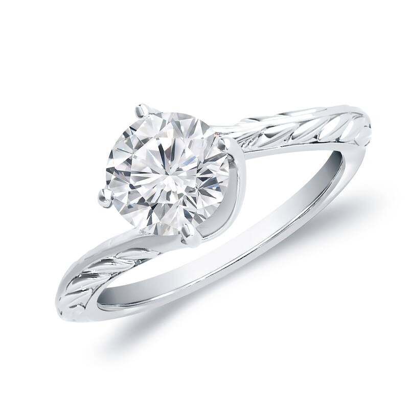 Auriya 14k Gold 3/4ct Vintage Filigree Carved Diamond Solitaire Engagement Ring