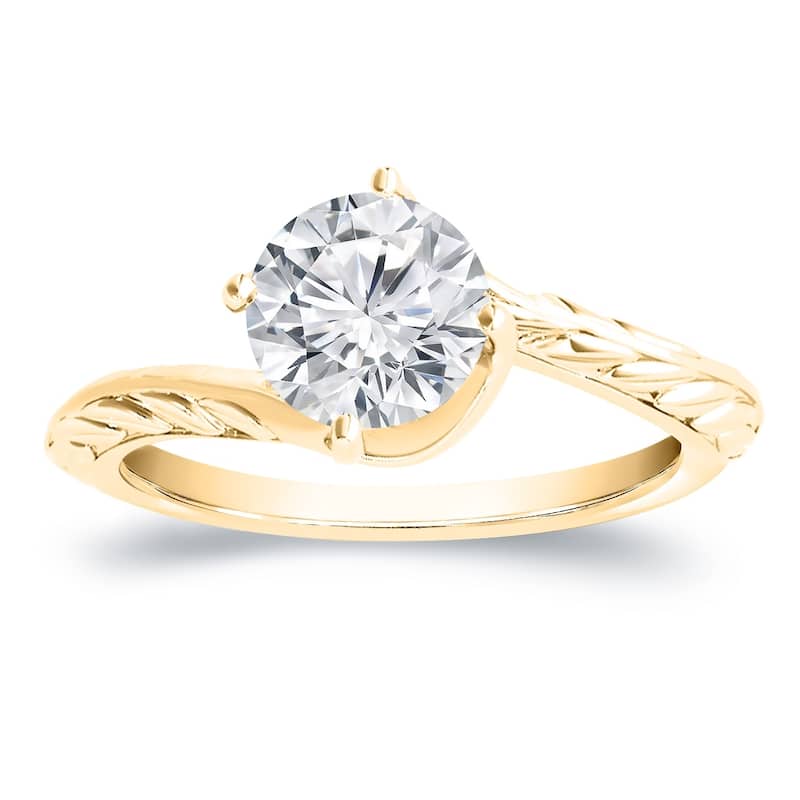 Auriya 14k Gold 3/4ct Vintage Filigree Carved Diamond Solitaire Engagement Ring