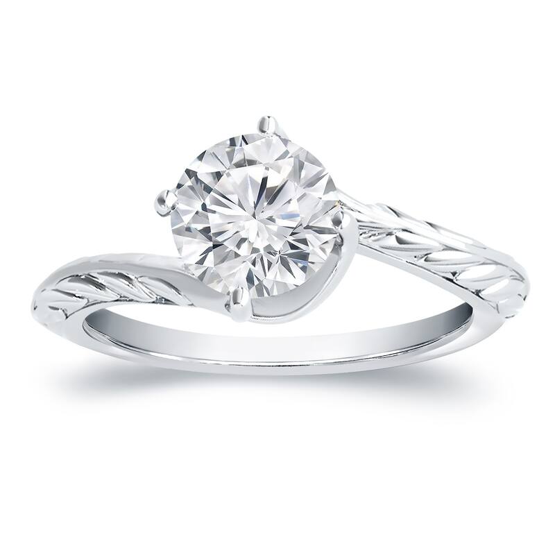 Auriya 14k Gold 3/4ct Vintage Filigree Carved Diamond Solitaire Engagement Ring