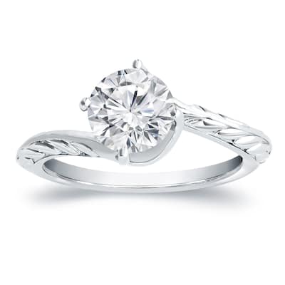 Auriya 14k Gold 3/4ct Vintage Filigree Carved Diamond Solitaire Engagement Ring
