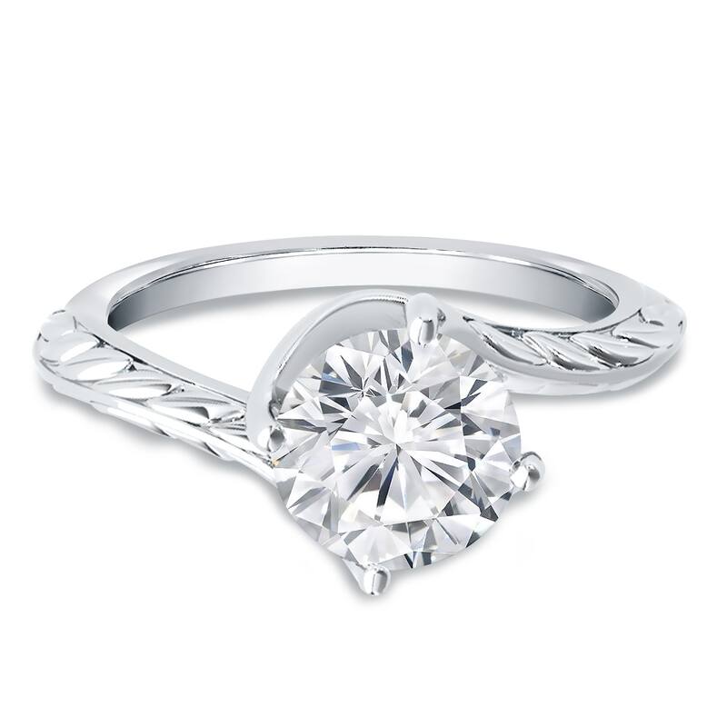 Auriya 14k Gold 1ct Vintage Filigree Carved Diamond Solitaire Engagement Ring