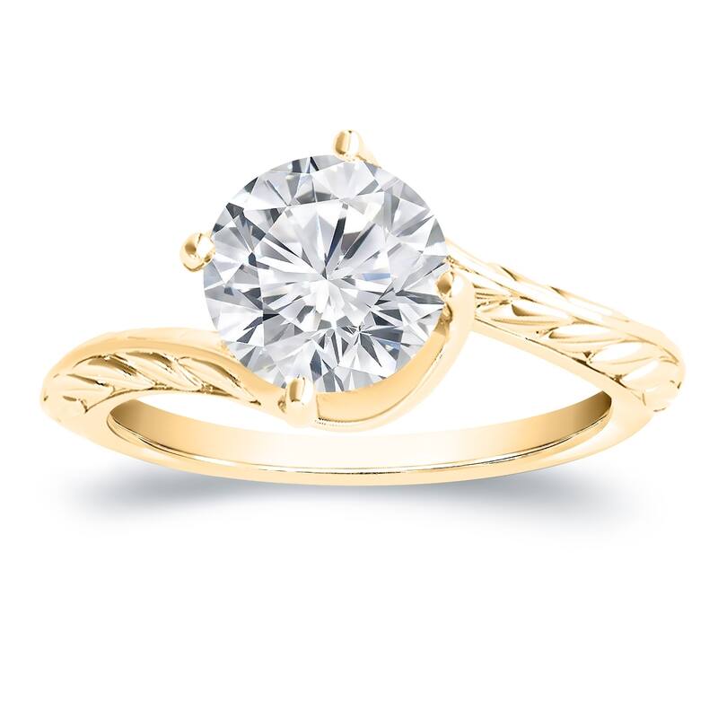 Auriya 14k Gold 1ct Vintage Filigree Carved Diamond Solitaire Engagement Ring