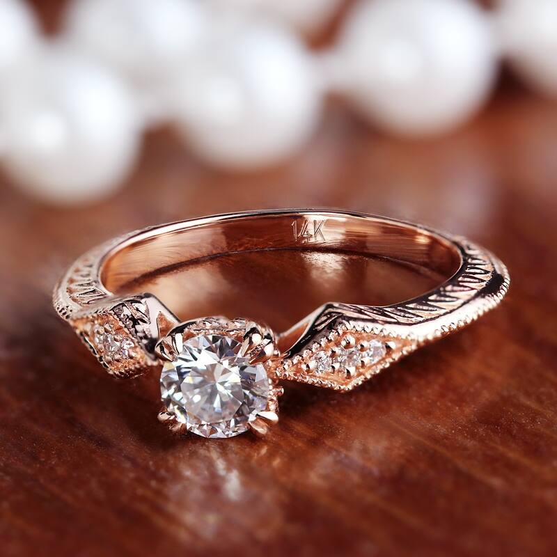Auriya 14k Gold 1/2ct TDW Vintage Filigree Diamond Solitaire Engagement Ring