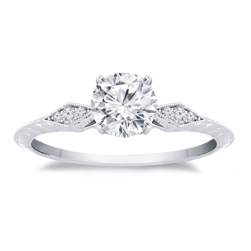 Auriya 14k Gold 1/2ct TDW Vintage Filigree Diamond Solitaire Engagement Ring - 6.5 - White