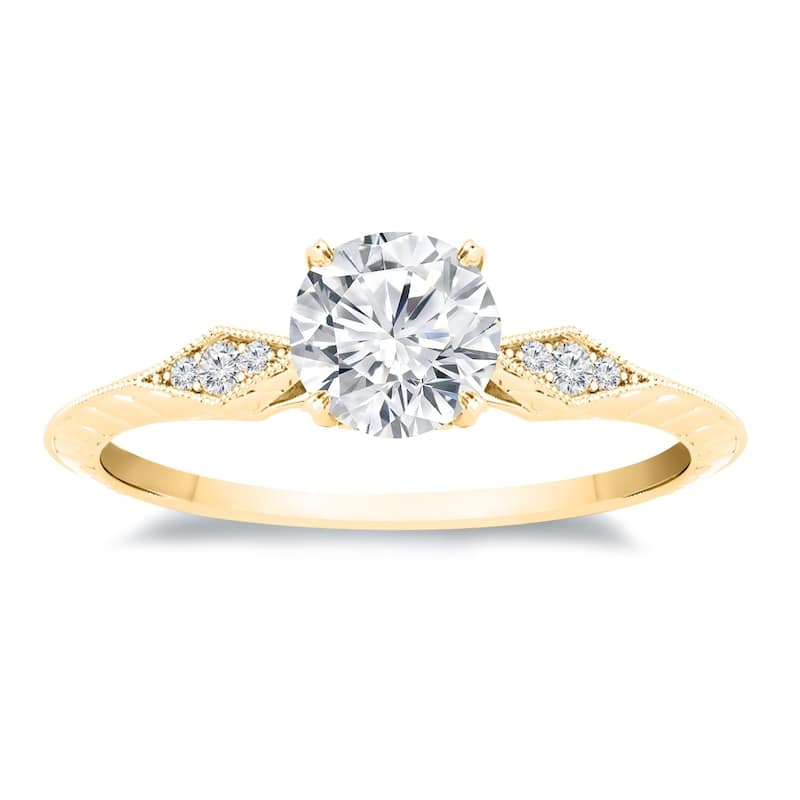 Auriya 14k Gold 1/2ct TDW Vintage Filigree Diamond Solitaire Engagement Ring - 8 - Yellow