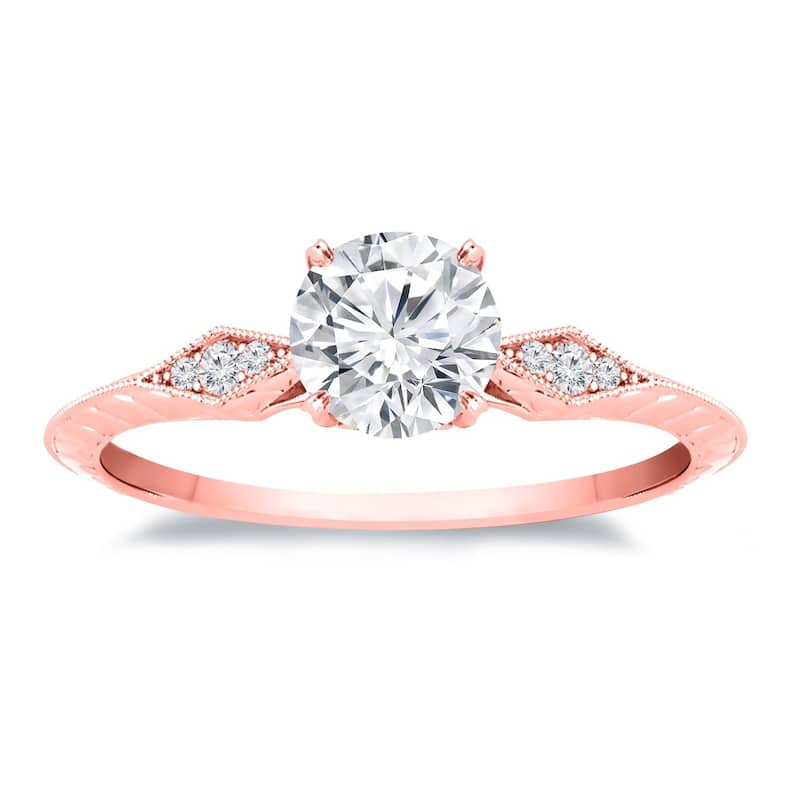 Auriya 14k Gold 1/2ct TDW Vintage Filigree Diamond Solitaire Engagement Ring - 9 - Rose