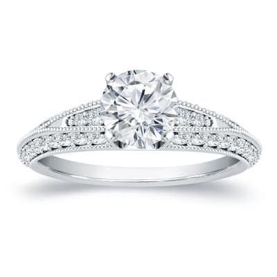Auriya Vintage Milgrain 1ctw Round Diamond Engagement Ring 14k Gold