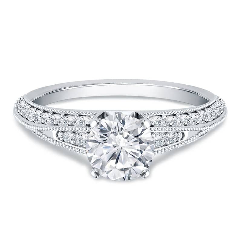 Auriya Vintage Milgrain 1ctw Round Diamond Engagement Ring 14k Gold