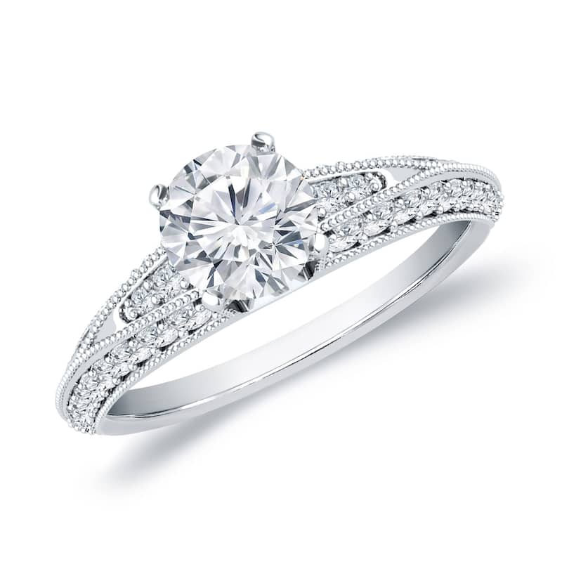 Auriya Vintage Milgrain 1ctw Round Diamond Engagement Ring 14k Gold