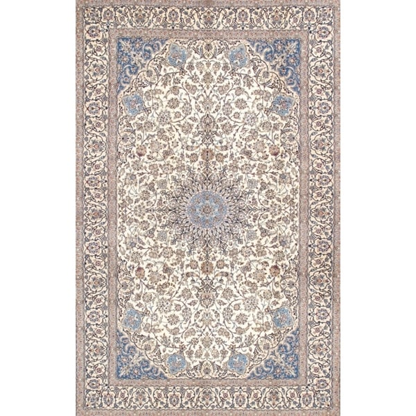 Nain Collection Hand Knotted Ivory Silk Wool Area Rug 7 3 X 11 12