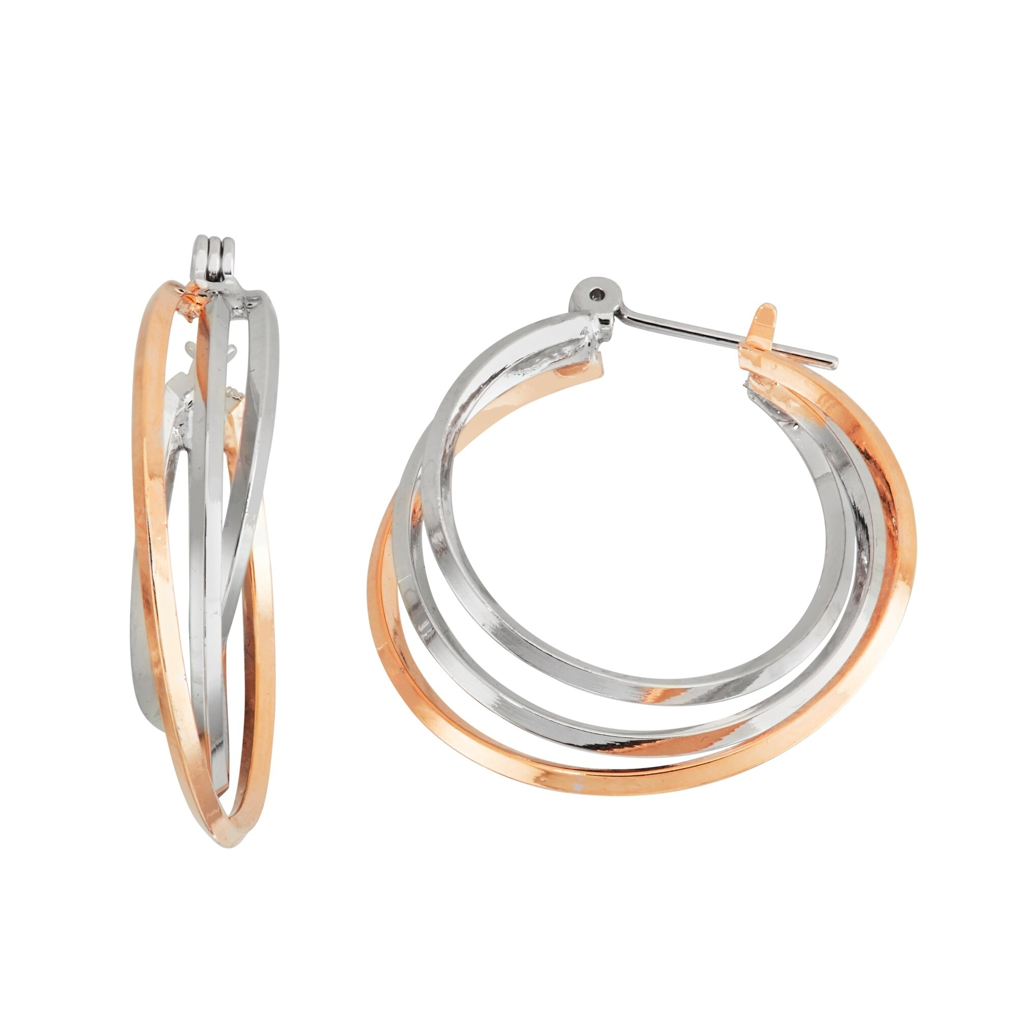 14K and Rhodium Hoop Earrings