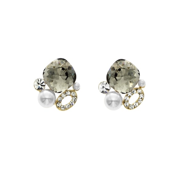 Isla Simone 14k Gold Plated Black Diamond Simulated Pearl Isla Simone 14k Gold Plated Black Diamond Simulated Pearl Cer Stud Earrings Made With Swarovski
