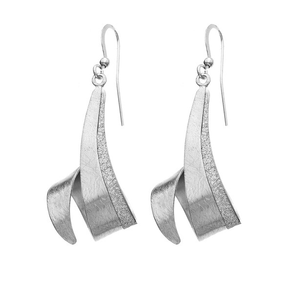 Isla Simone Brushed And Sparkle Finish Silver Tone Swirled Dangle Isla Simone Brushed And Sparkle Finish Silver Tone Swirled Dangle Earrings