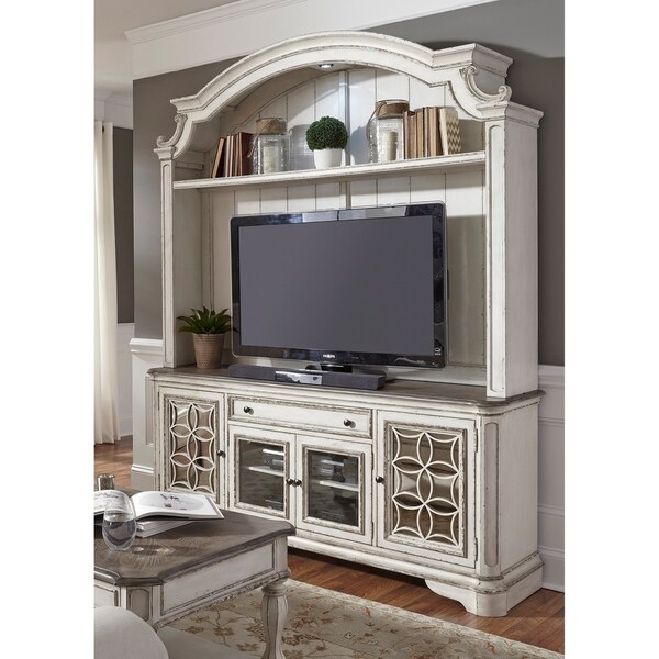 Magnolia Manor Antique White 2 Piece Entertainment Center On Magnolia Manor Antique White 2 Piece Entertainment Center
