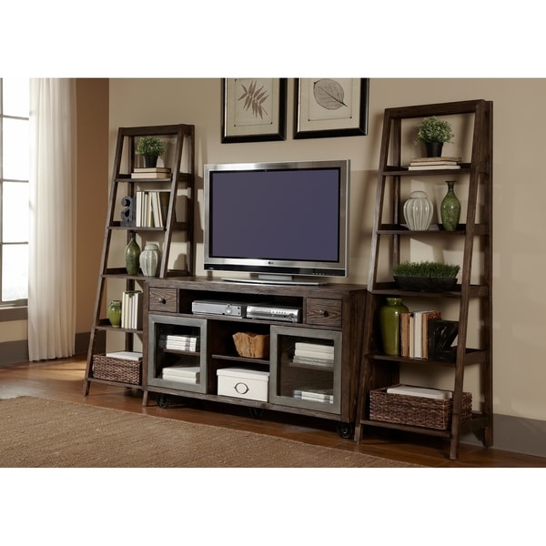 Avignon Rustic Brown And Metal 3 Piece Entertainment Set On Avignon Rustic Brown And Metal 3 Piece Entertainment Set