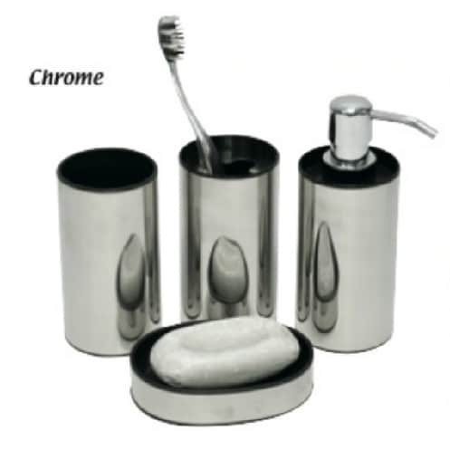 Evideco Mirror Effect 4 Pieces Bathroom Accessory Set Chrome