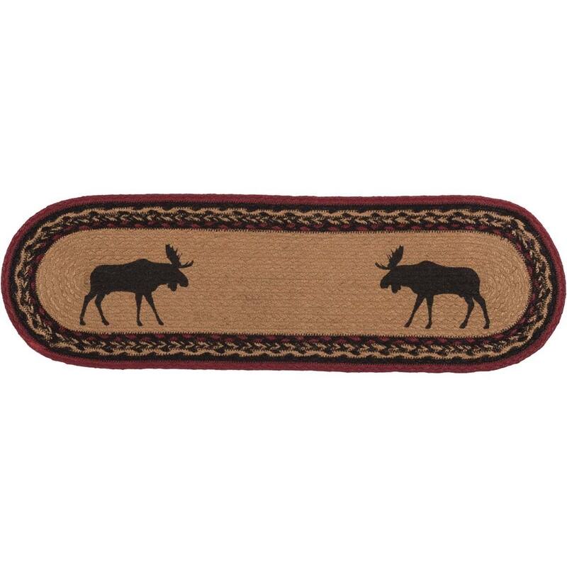 Tan Rustic Flooring VHC Cumberland Moose Stair Tread Jute Nature Print Stenciled Oval - Stair Tread 8.5x27