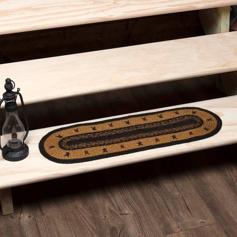 Yellow Primitive Flooring VHC Heritage Farms Star Stair Tread Jute Stenciled Oval - Stair Tread 8.5x27