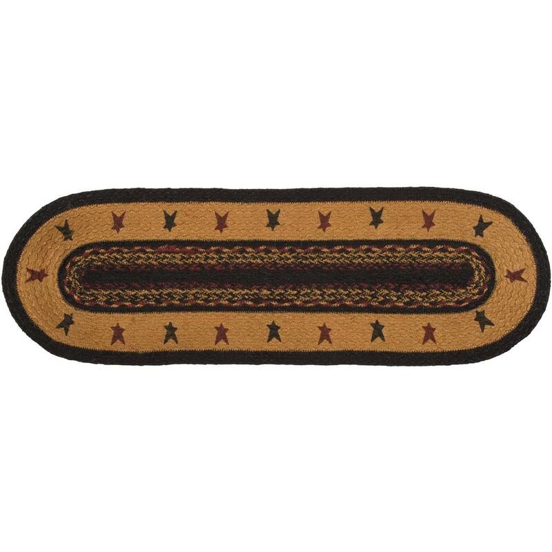 Yellow Primitive Flooring VHC Heritage Farms Star Stair Tread Jute Stenciled Oval - Stair Tread 8.5x27
