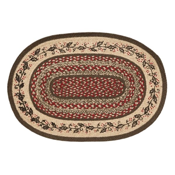 Holly Berry Jute Stenciled Oval Rug (1'8