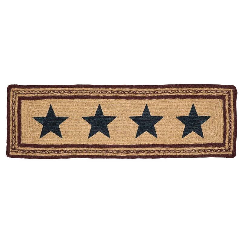 Tan Primitive Flooring VHC Potomac Stars Stair Tread Jute Star Stenciled - 8.5x27 - Burgundy - 8.5x27