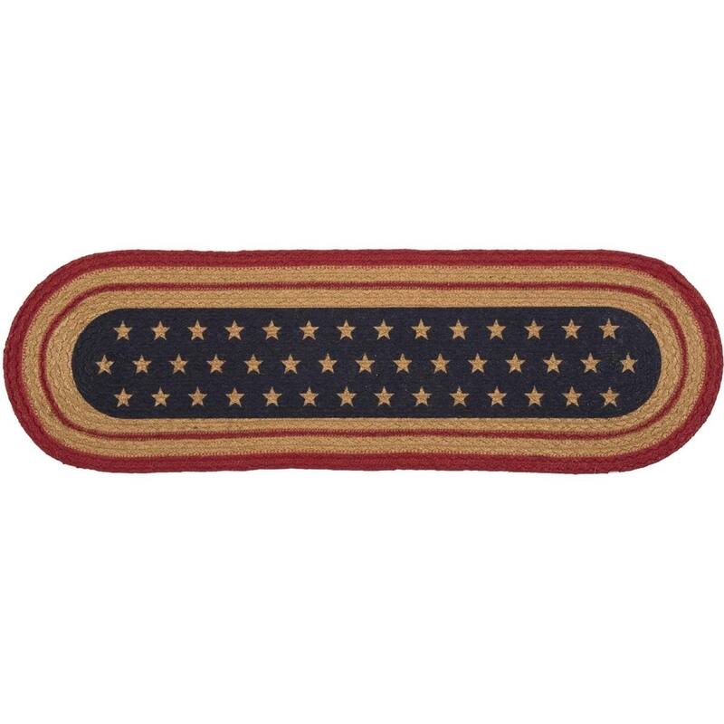 Red Americana Flooring VHC Liberty Stars Flag Stair Tread Jute Star Stenciled Oval - Stair Tread 8.5x27