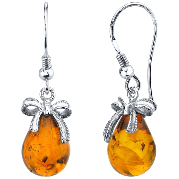 Natural amber medium large unique drop shape earrings handmade sterling silver 925 free form orange white color genuine original earrings