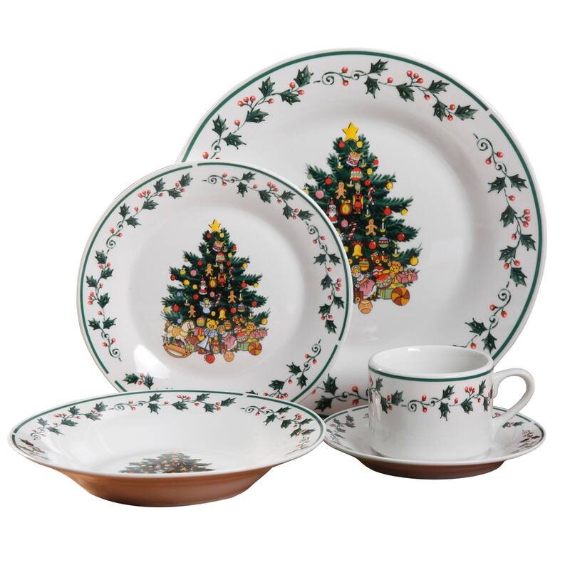 Tree Trimming 20 pc Dinnerware Set Christmas Theme