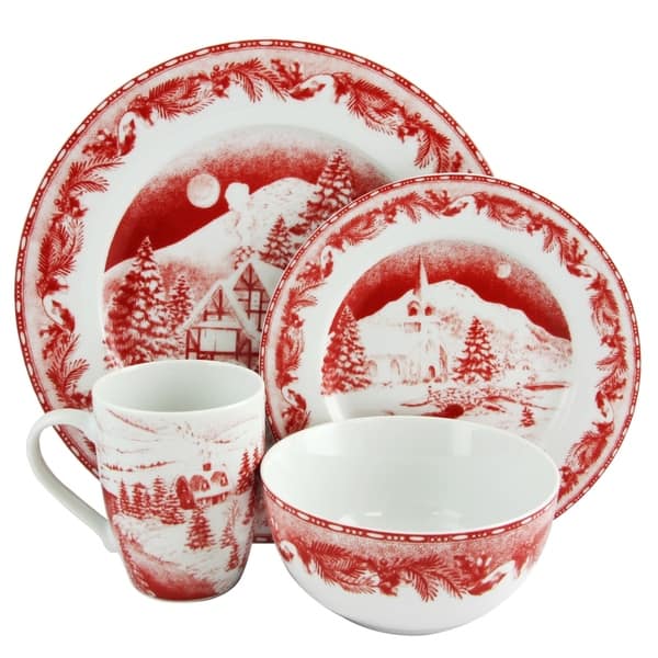 Shop Gibson Elite Winter Cottage 16 Piece Dinnerware Decorated Set