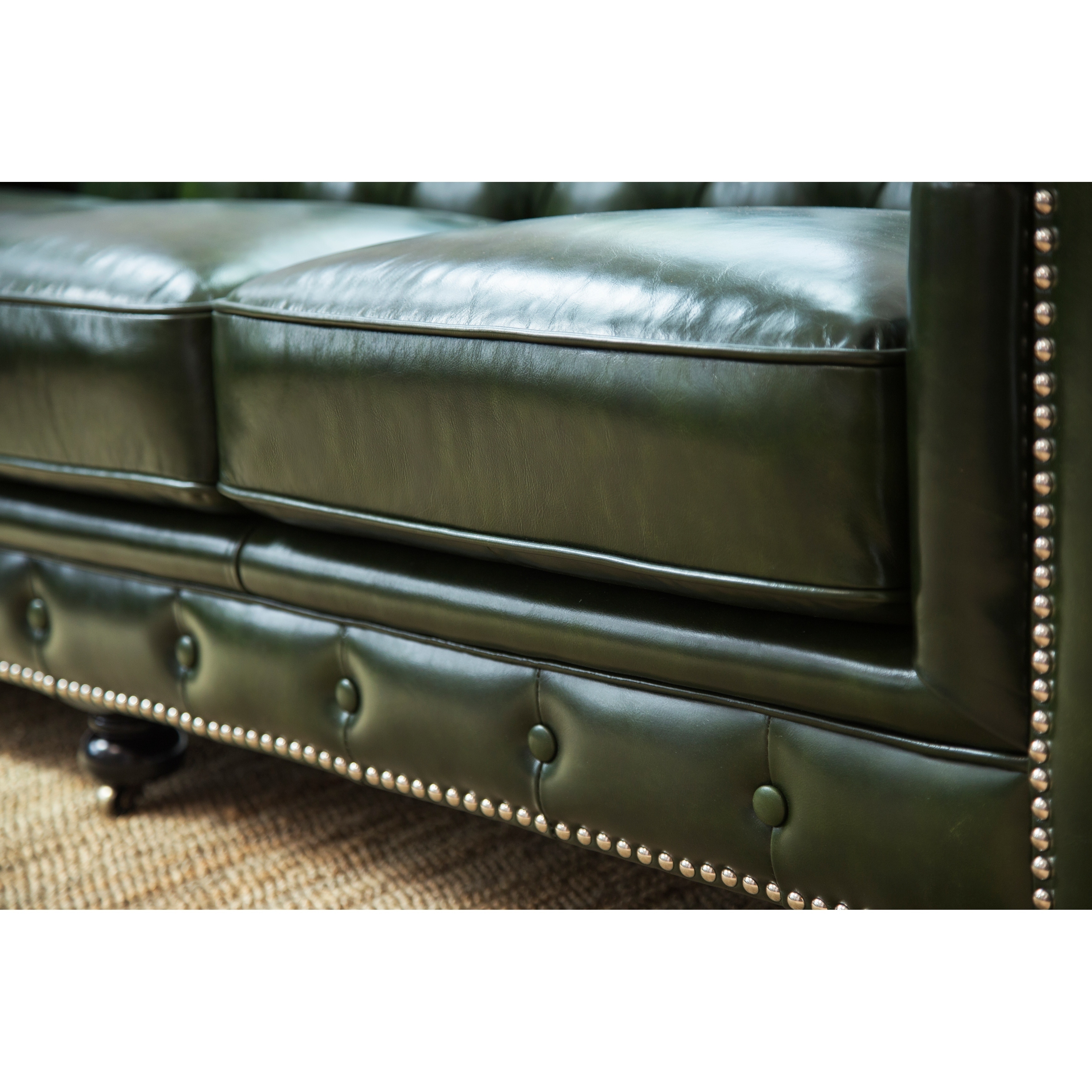 Abbyson virginia green waxed shop leather chesterfield sofa