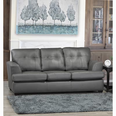Travis Premium Grey Top Grain Leather Tufted Sofa