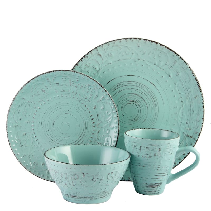 Elama Malibu Waves 16-Piece Dinnerware Set in Turquoise