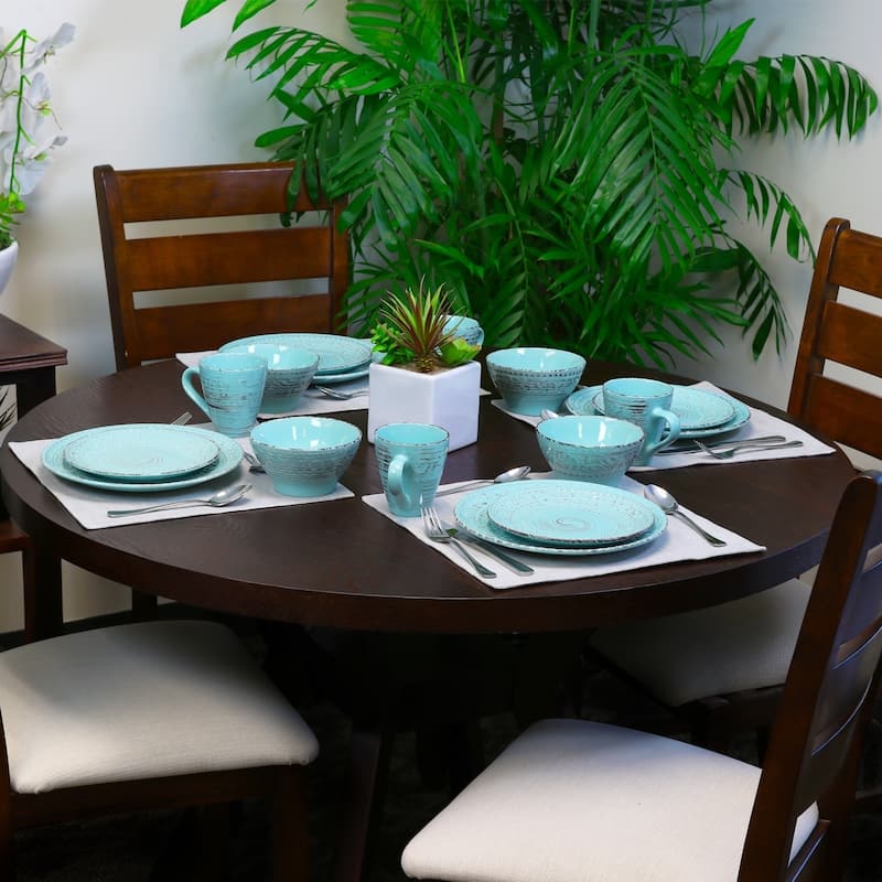 Elama Malibu Waves 16-Piece Dinnerware Set in Turquoise