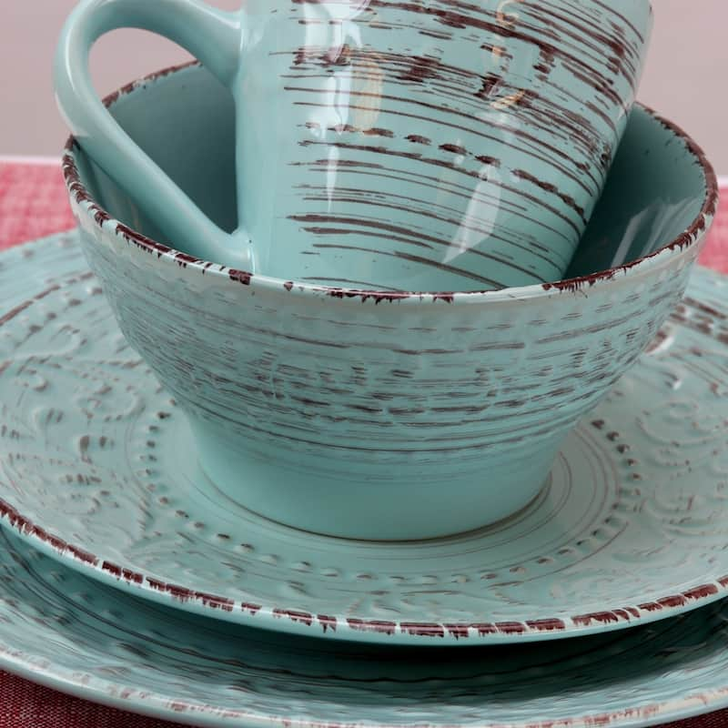 Elama Malibu Waves 16-Piece Dinnerware Set in Turquoise