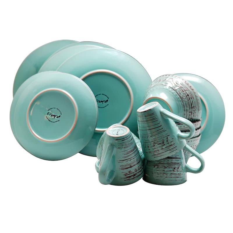 Elama Malibu Waves 16-Piece Dinnerware Set in Turquoise