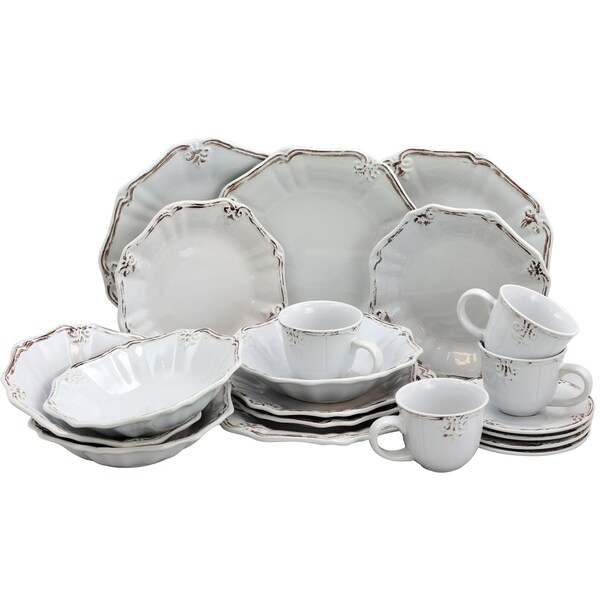 Elama Fleur De Lys 20 Piece Dinnerware Set In White Elama Fleur De Lys 20 Piece