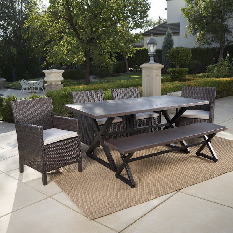 Aisha Outdoor 6-piece Aluminum Wicker Dining Set with Cushions by Christopher Knight Home - N/A