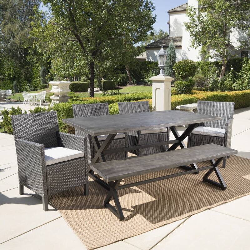 Aisha Outdoor 6-piece Aluminum Wicker Dining Set with Cushions by Christopher Knight Home - N/A