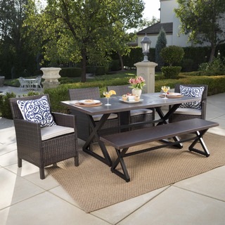 Aisha Outdoor 6 Piece Aluminum Wicker Dining Set With Cushions By Christopher Knight Home On Sale Overstock 18108932 Grey